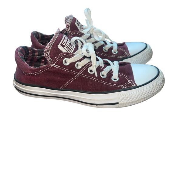 Unisex Converse Chuck Taylor’s Madison Plaid Ox Burgandy Low Tops Size 6 - Picture 2 of 10